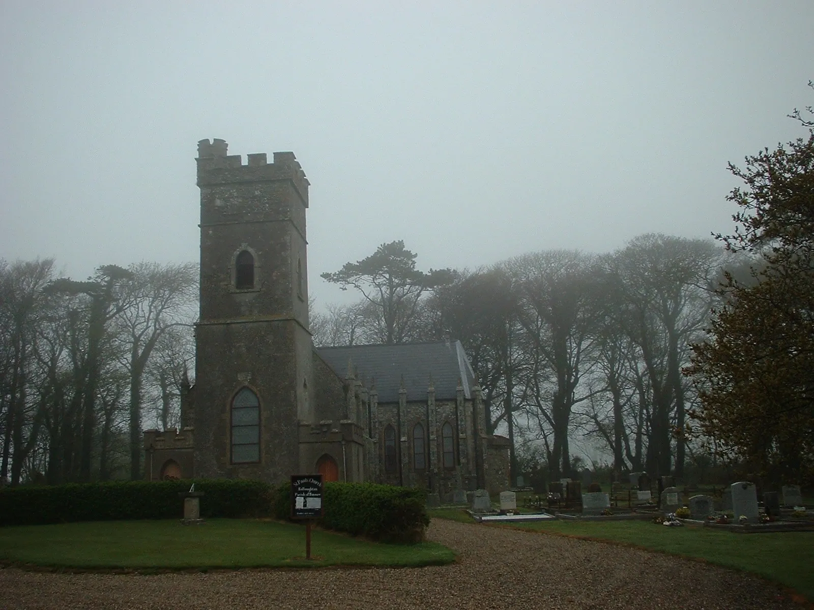 Misty church on backroads